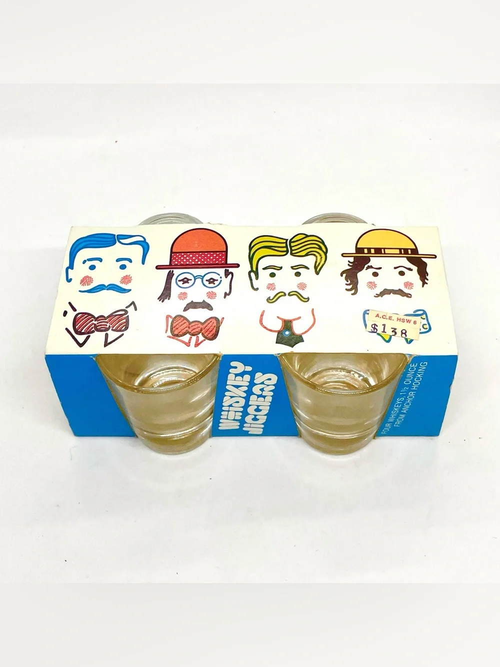 Vtg Anchor Hocking Whiskey Jiggers Shot Glasses Set of 4 Original Box Retro 70s